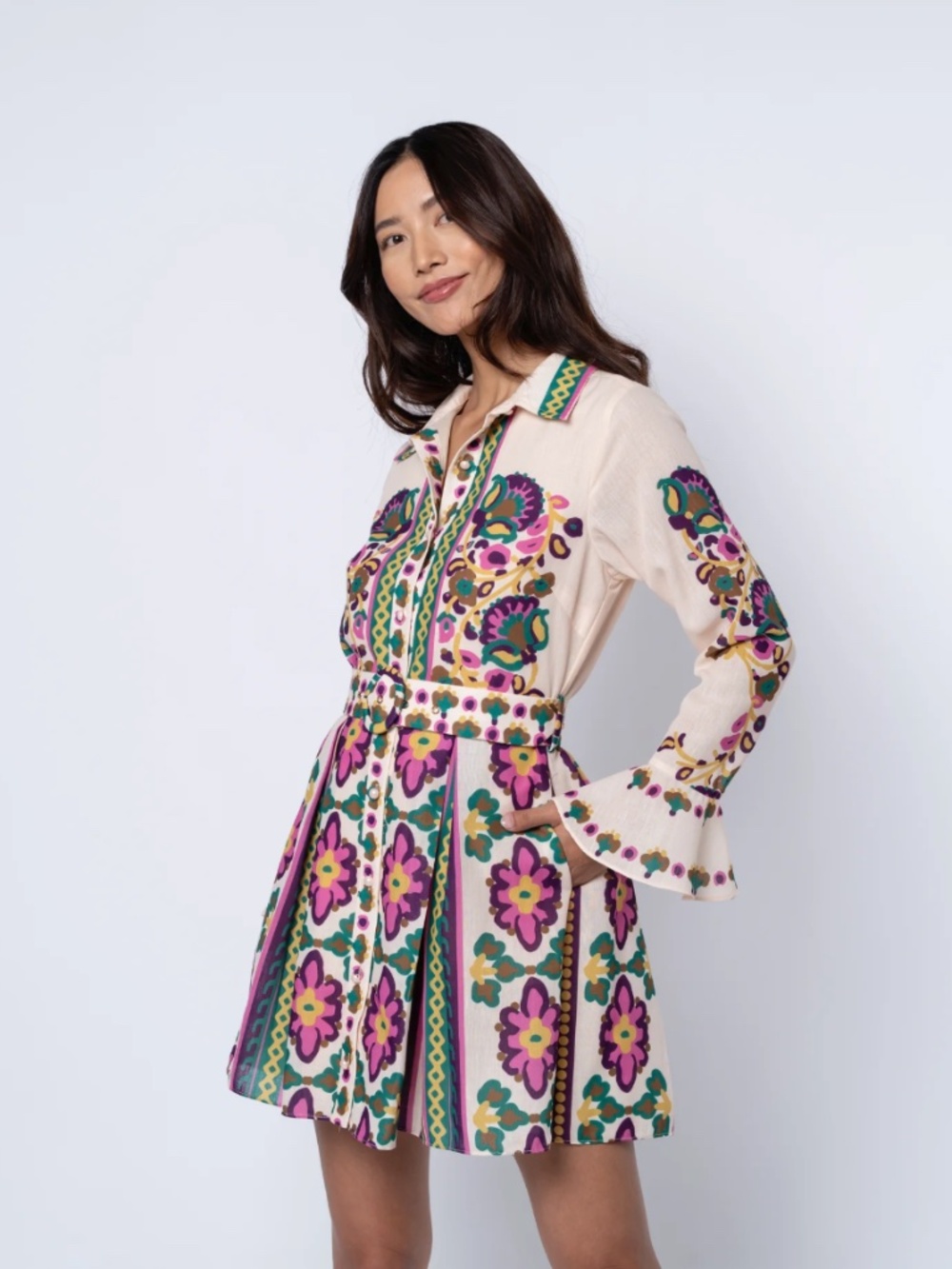 Ciebon Maris Mixed Print Long Sleeve Shirt Dress - Picture 4 of 7